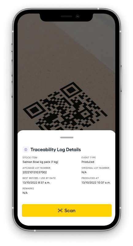 screenshot of Apicbase Food Traceability